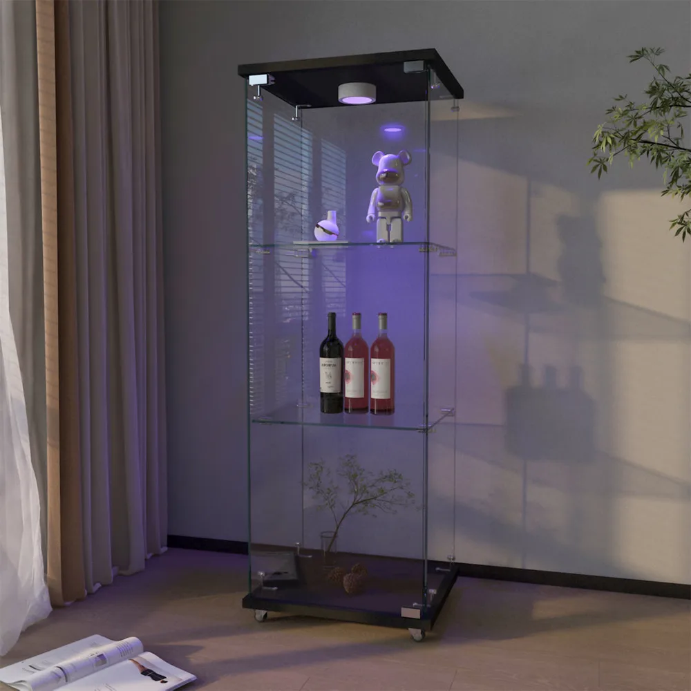 Wayfair ChatGPT ad — 48"H Freestanding Glass Display Cases with Lock and Adjustable LED belupai Finish: Black