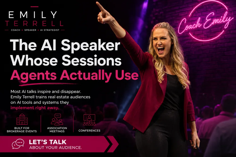 Emily Terrell LLC ChatGPT ad — Hiring an AI Speaker for your next conference?