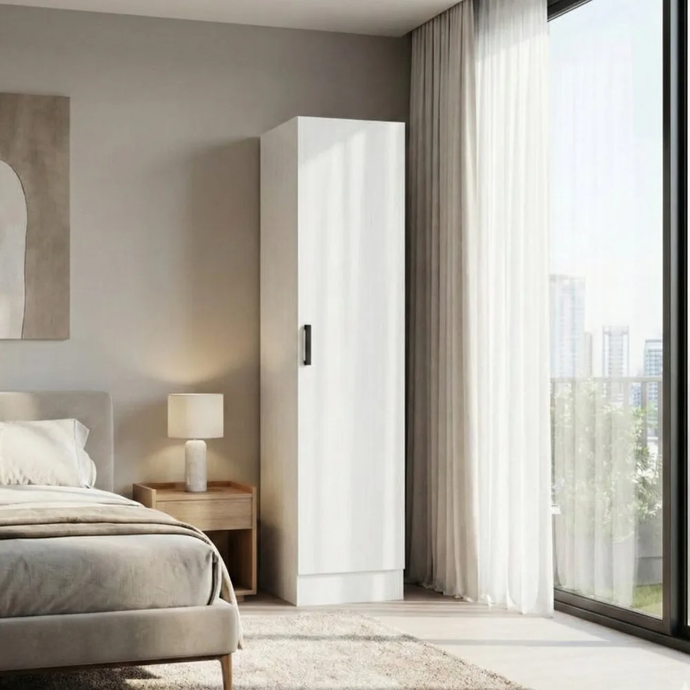 Wayfair ChatGPT ad — Tall Armoire Space Saver With Shelves And Hanging Rod Ebern Designs Color: White