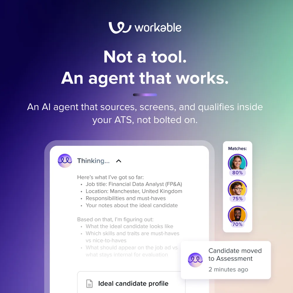 Workable ChatGPT ad — Not another chatbot. An actual agent.