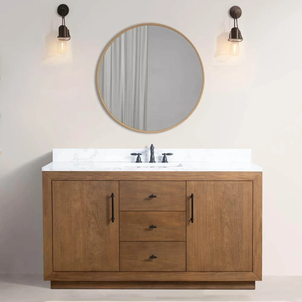 Home Depot ChatGPT ad — Vanity Art Avignon 60 in. Single Sink Freestanding Tan Bath Vanity with Arabescato White Engineered Marble Top